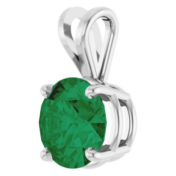 14K White Gold 2 Carat Lab-Grown Emerald Solitaire Pendant 2