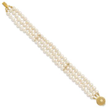 5-6mm 3-Strand Cultured Pearl Bracelet in 14K Yellow Gold 2