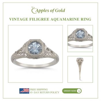 Vintage Filigree Aquamarine Ring in .925 Sterling Silver 3