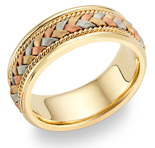 tri color gold braided wedding band ring