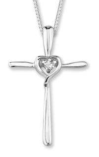 white gold diamond heart cross pendant