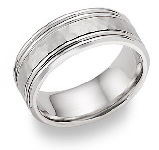 platinum hammered wedding band ring