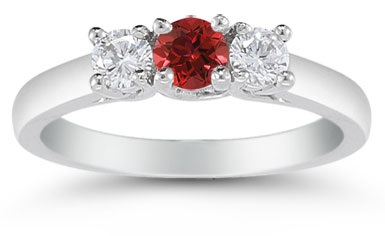 ruby and diamond three stone engagement ring
