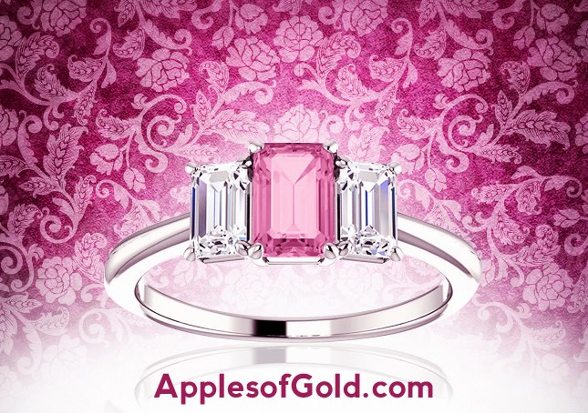 05-18-2013 Pink-Sapphire & Diamond Three Stone Emerald-Cut Ring