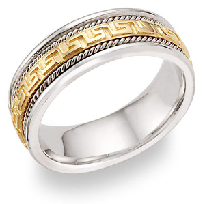 greek key wedding band ring