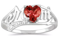 Garnet Heart Mom Ring with Diamonds
