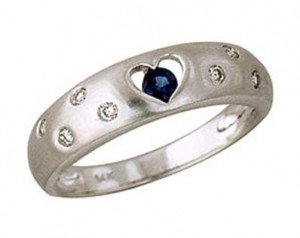 Sapphire and Diamond Heart Ring, 14K White Gold