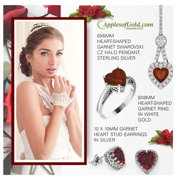 heart shaped garnet jewelry set