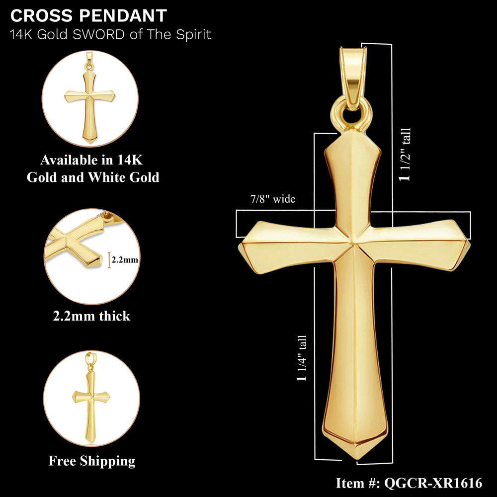 18k gold sword of the spirit cross pendant