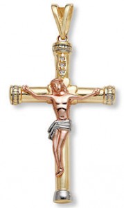 14K tri color gold crucifix pendant