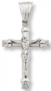 14K white gold crucifix pendant