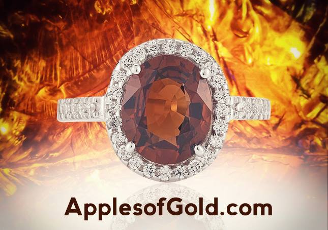 Mandarin Garnet & Diamond Ring in 14K White Gold