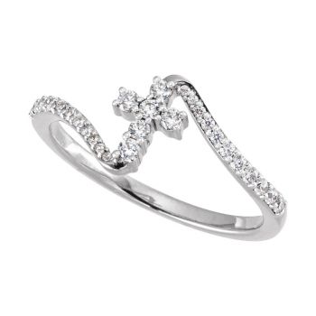 14K White Gold 1/4 Carat Lab-Made Diamond Cross Ring for Women 4