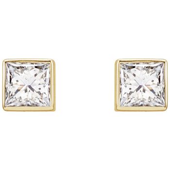 1/5 Carat Bezel Lab-Grown Princess-Cut Diamond Stud Earrings in 14K Gold 2