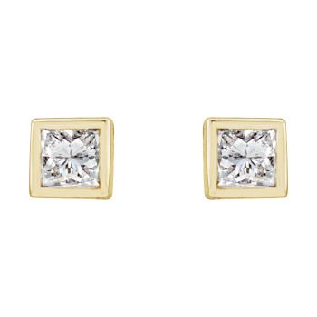 14K Gold 1/6 Carat Bezel Lab-Grown Princess-Cut Diamond Stud Earrings 2