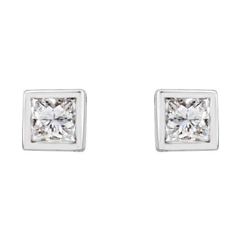 0.15 Carat Bezel Lab-Grown Princess-Cut Diamond Stud Earrings in 14K White Gold 2