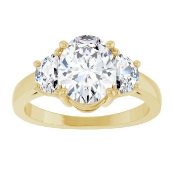14K Gold 2 1/4 Carat Lab-Grown 3-Stone Oval Diamond Engagement Ring 3