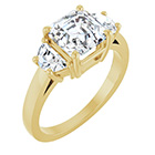 14K Gold 2.75 Carat Lab-Grown 3-Stone Asscher-Cut Diamond Engagement Ring