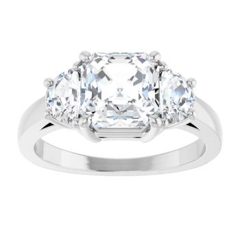 2 3/4 Carat Lab-Grown 3-Stone Asscher-Cut Diamond Ring in 14K White Gold 3