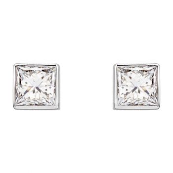 14K White Gold 0.75 Carat Bezel Lab-Grown Princess-Cut Diamond Stud Earrings 2