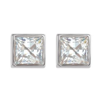 14K White Gold 0.40 Carat Bezel Lab-Grown Princess-Cut Diamond Stud Earrings 2