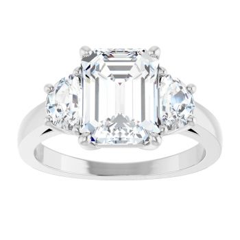 14K White Gold 4.35 Carat Lab-Grown Emerald-Cut 3-Stone Diamond Ring 3