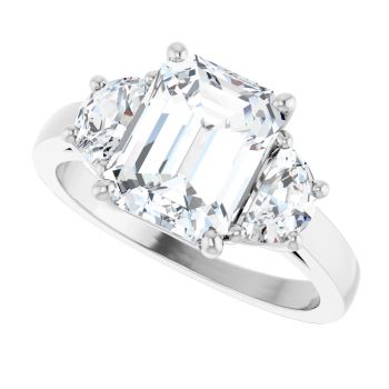 14K White Gold 4.35 Carat Lab-Grown Emerald-Cut 3-Stone Diamond Ring 5