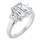 14K White Gold 4.35 Carat Lab-Grown Emerald-Cut 3-Stone Diamond Ring
