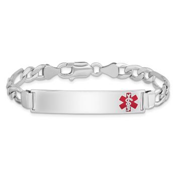 Silver Medical ID Figaro Bracelet for Women with Red Caduceus 3