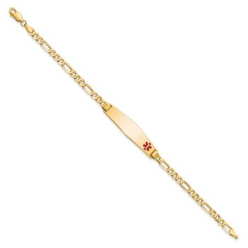Women's 14K Gold Medical ID Figaro Link Bracelet with Red Caduceus 2