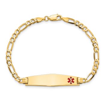 Women's 14K Gold Medical ID Figaro Link Bracelet with Red Caduceus 3