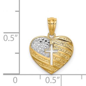 American Flag Cross Heart Pendant in 14K Two-Tone Gold 3
