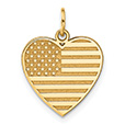 American Flag Heart Pendant, 14K Gold