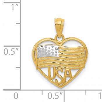 American Flag Heart Pendant in 14K Gold Two-Tone 3