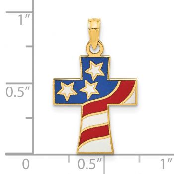 Enameled American Flag Cross Pendant in 14K Gold 4