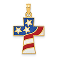 Enameled American Flag Cross Pendant in 14K Gold