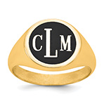 Men's Enameled Monogram Signet Ring, 14K Gold