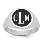 Men's Enameled Monogram Signet Ring, 14K White Gold