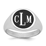 Men's Enameled Monogram Signet Ring, Sterling Silver