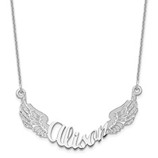 14K White Gold Personalized Angel Wings Nameplate Necklace