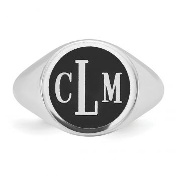 Men's Enameled Monogram Signet Ring, 14K White Gold 2