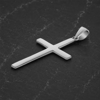 14K Solid White Gold Men's Plain Cross Pendant 2