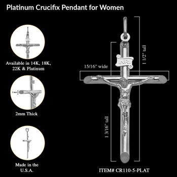 Women's Solid Platinum Crucifix Pendant 2