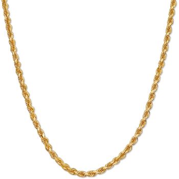 14K Gold 4mm Diamond-Cut Rope Chain Necklace