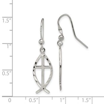 Silver Ichthus Dangle Cross Earrings 3