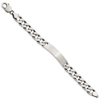 Antiqued Men’s Silver Curb Link ID Bracelet 2