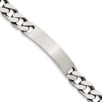 Antiqued Men’s Silver Curb Link ID Bracelet