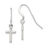 Shepherd's Hook Dangle Cross Earrings in Silver