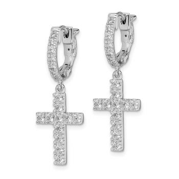 Silver Shimmer CZ Dangle Cross Hoop Earrings 2