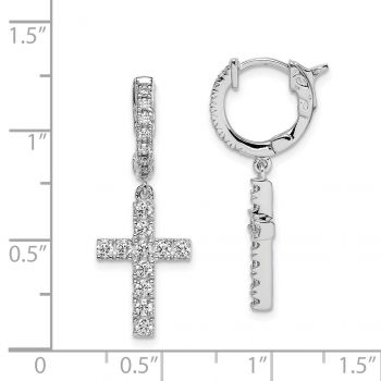 Silver Shimmer CZ Dangle Cross Hoop Earrings 3